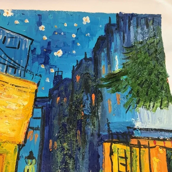 Vibrant cafe street scene. Original oil painting. 20 x 24. Canvas 23.5 x 27 - Picture 3 of 6